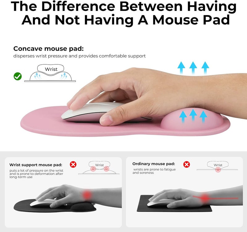 Eoocoo Ergonomic Mouse Pad with Gel Wrist Rest Support Middle Concave Design, Relieve Wrist Pain Mousepad, Non-Slip Base for Laptop, Computer, Office Desk Accessories for Women, Carpal Tunnel Syndrome - Image 3